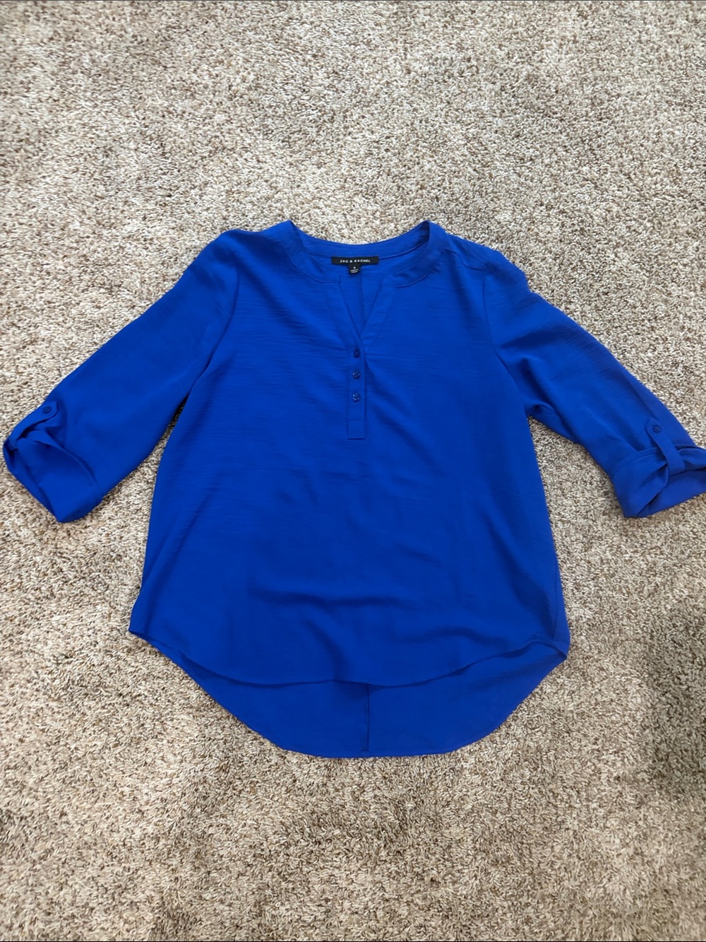 Zac & Rachel Cobalt Henley Roll-Tab Blouse - size Small